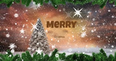 Kış manzarası boyunca çam ağaçlarının animasyonu. Noel kış geleneği ve dijital olarak üretilen video konsepti.