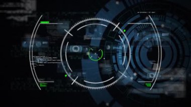 Animation of infographic data processing with hud on digital interface. Digital composite, artificial intelligence, communication, cloud computing, technology, futuristic, connection.