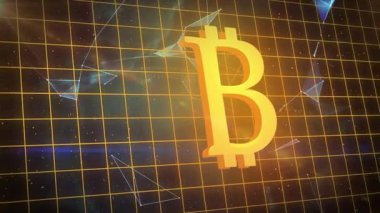 Animation of shapes and bitcoin over globe. Global business and digital interface concept digitally generated video.