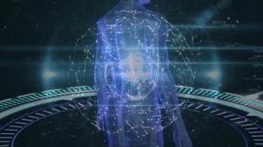 Dünya 'nın animasyonu, bağlantılar ve siyah arka planda insan vücudu modeli. veri işleme, bağlantılar ve teknoloji konsepti dijital olarak oluşturulmuş video.