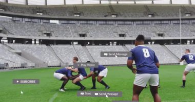 Simgeler kaybolduktan sonra ragbi topunu fırlatan atıcı antrenmanda yükseldi. Sporcular, takım çalışması, sportmenlik, adrenalin, zafer, açık hava, rekabetçi