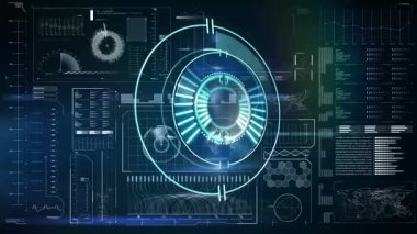 Ekranda tarama ve veri işleme animasyonu. küresel iş, bağlantılar ve veri işleme kavramı dijital olarak oluşturulmuş video.