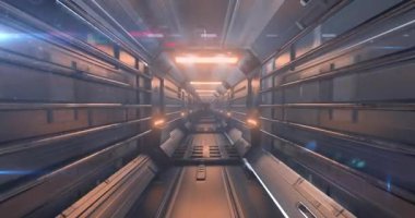 Hareket halindeki endüstriyel tünelin üzerindeki bej ışıklarının animasyonu. renk, şekiller ve hareket konsepti dijital olarak oluşturulmuş video.