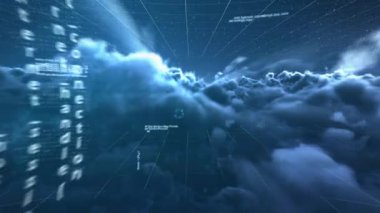 Kara bulutlu gökyüzü üzerindeki beyin ikonu animasyonu. küresel bilim, bağlantılar, veri işleme ve dijital arayüz kavramı dijital olarak oluşturulmuş video.