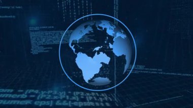 İstatistik ve finansal veri işleme ile dünyanın animasyonu. küresel finans, iş ve veri işleme kavramı dijital olarak oluşturulmuş video.