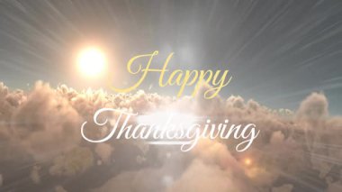 Bulutlu mutlu şükran günü metninin animasyonu. Şükran Günü, gelenek ve kutlama konsepti dijital olarak oluşturuldu.