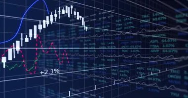 Mavi arkaplanda veri işleme animasyonu. küresel iş ve dijital arayüz kavramı dijital olarak oluşturulmuş video.