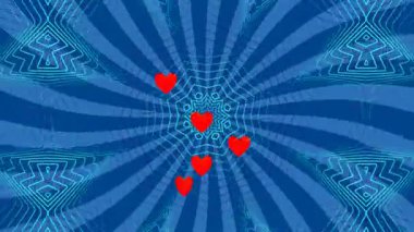 Mavi arkaplanda hareket eden renkli soyut şekillerin dijital animasyonu. Küresel iletişim ve dijital arayüz teknolojisi konsepti dijital olarak oluşturuldu.