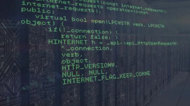 Sunucular üzerinde veri işleme animasyonu. küresel ağ, bağlantılar, veri ve teknoloji konsepti dijital olarak oluşturulmuş video.