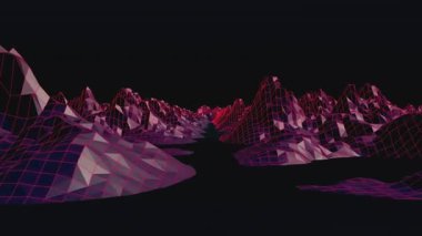 Karanlık arka planda dijital manzara animasyonu. Video oyunu, eğlence ve dijital arayüz kavramı dijital olarak oluşturuldu.