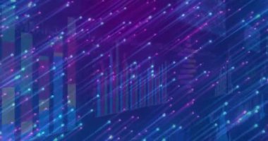 One-second magenta cyan streaks sweeping bar chart, fading bars, pulsing points looping data flow. Technology, data, analytics, visualization, digital, futuristic, abstract