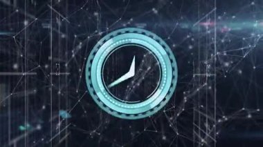 Animation of clock and connections on black background. network, connections and technology concept digitally generated video.