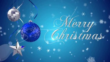 Kar yağışının animasyonu ve noel hediyeleri mutlu noel mesajları. Noel, kış, gelenek ve kutlama konsepti dijital olarak oluşturulmuş video.