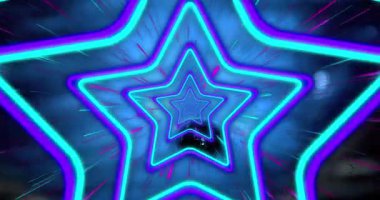 Neon yıldızlarının hareket halindeki hareketlerinin suya düşüşü. şekiller, renk ve hareket konsepti dijital olarak oluşturulmuş video.