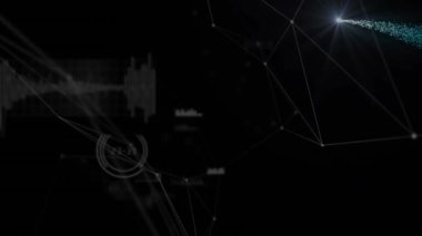 Yıldız animasyonu, takımyıldızları ve siyah arkaplan üzerindeki bağlantılar. ağ, bağlantılar ve teknoloji konsepti dijital olarak oluşturulmuş video.