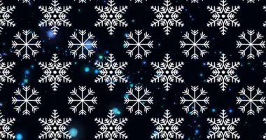 Siyah arkaplanda mavi ışıklarla hareket eden kar tanelerinin animasyonu. Noel, kış, gelenek ve kutlama konsepti dijital olarak oluşturulmuş video.