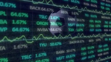 Başlangıçta, piyasa uçuculuğunu gösteren yüzdeler dalgalanırken gri çokyüzlü dönüyor. Dijital, finansal, teknoloji, veri, analiz, fütüristik, analitik