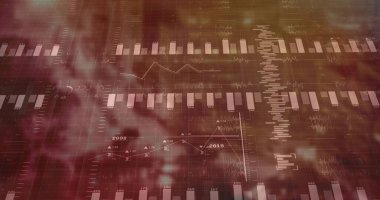 Showing line graph 20082015 on dashboard with bar charts and histograms, gridlines and labels. Data visualization, analytics, digital interface, financial analysis, business intelligence, infographics, abstract design