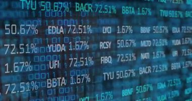 Siyahi arkaplan üzerinden finansal verilerin animasyonu. ticari, finans, teknoloji ve dijital arayüz kavramı dijital olarak oluşturulmuş video.