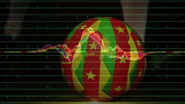 Yeşil şebeke ve dalga biçimi, beyaz ayakkabı verileri göstermeden önce topun üzerinde canlandırma yapıyor. Spor, teknoloji, analitik, hareket, yenilik, spor giyim, dinamik