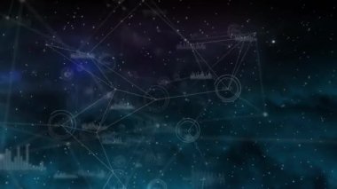 Yıldızların, takımyıldızların ve gece gökyüzündeki bağlantıların animasyonu. ağ, bağlantılar ve teknoloji konsepti dijital olarak oluşturulmuş video.