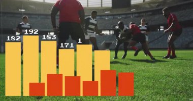 Top taşıyıcı ragbi düzeneği oluştururken, grafiği de bulundurma ölçümlerini güncelliyor. Atletik, rekabetçi, yüksek enerji, stratejik, takım çalışması, dinamik, açık hava