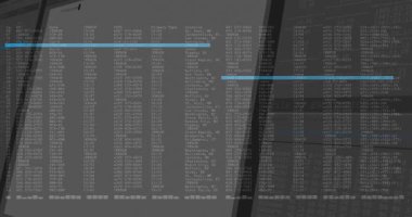 Denetim için soluk cyan renklendirme girdilerini gösteren terminal kayıt sütunlarını görüntüleyen monitör. Siber güvenlik, veri analizi, dijital adli tıp, bilgi teknolojisi, programlama, arayüz, analitik