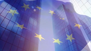 Mavi arka planda finansal veri işleme animasyonu. Küresel iş ve siber güvenlik teknolojisi kavramı.