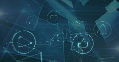 Yeşil arkaplandaki simgelerin ve bağlantıların canlandırılması. bağlantılar, ağ ve teknoloji konsepti dijital olarak oluşturulmuş video.