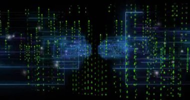 Siyah boşluk ile başlayan mavi kablolar, yeşil basamakların düşüşü ve harita veri akışını birleştirmesiyle ortaya çıkıyor. Soyut, dijital, neon, geleceksel, veri, ağ, teknoloji