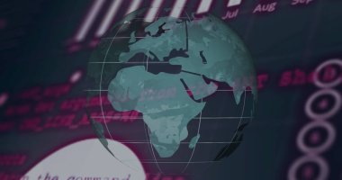 Sanal GUI 'da enlem boylam çizgilerini gösteren, eflatun kodlu 3D dijital küre yüzüyor. Teknoloji, yenilik, veri görselleştirme, siber güvenlik, dijital çevre, finansal analiz, fütüristik