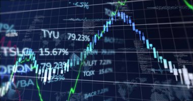 Merkezi şamdan çubukları ve yeşil trend çizgisi ticaret ekranında ilerliyor, konfeksiyon sembolleri ile birlikte. Finansal analiz, piyasa verileri, dijital arayüz, veri görselleştirme, ekonomik eğilimler, teknoloji, yatırım