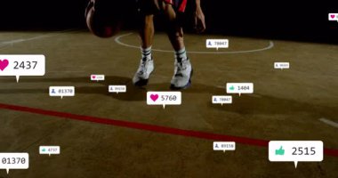 Erkek basketbolcu, nişan döngüsünü gösteren sosyal medya simgelerinin yükselmesi için salya akıtıyor. Sporcu, şehir, dinamik, enerjik, enerjik, performans, dijital