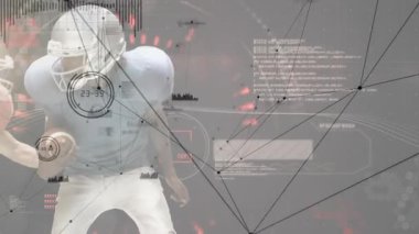 Top taşıyıcı kayarken ağırlık savunucusunun top sürüşünü durdurma mücadelesi futbol radarını güncelliyor. Sporcular, spor, rekabet, fütüristik, teknoloji, dijital, hareket