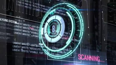 Veri işleme ile dijital arayüze karşı neon yuvarlak tarayıcı üzerinde geri sayım. bilgisayar arayüzü ve iş teknolojisi kavramı