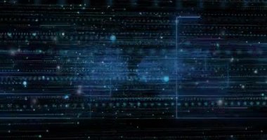 Veri çizgileri kaydırılıyor kümeler başlatılıyor, titreşen neon-mavi çerçeve izleme küreleri görselleştiriliyor. Gelecek, teknoloji, dijital, neon, ağ, soyut, siber