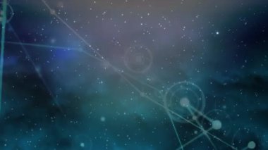 Yıldızların, takımyıldızların ve gece gökyüzündeki bağlantıların animasyonu. ağ, bağlantılar ve teknoloji konsepti dijital olarak oluşturulmuş video.