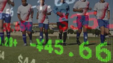 Beş futbolcunun sahada koşması, finans şebekesinin zayıflamasına ve canlı hisse değerlerini göstermesine neden oluyor. Sporcular, takım çalışması, kararlılık, spor, hareket, fitness, hareket bulanıklığı