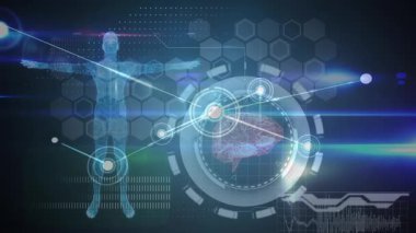 Çevreci dijital ekrandaki bağlantıların ve çeşitli verilerin animasyonu. küresel bağlantılar, bilim, teknoloji ve dijital arayüz konsepti dijital olarak oluşturulmuş video.
