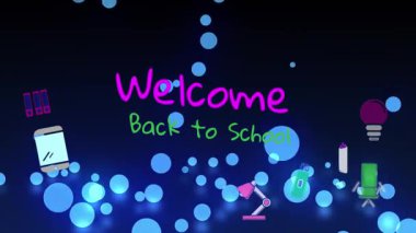 Noktalar üzerinden okula dönüş metninin animasyonu. Sosyal medya, bağlantılar ve dijital arayüz konsepti dijital olarak oluşturulmuş video.