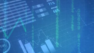 İstatistikler ve finansal veri işleme ile dünya haritasının animasyonu. küresel finans, iş ve veri işleme kavramı dijital olarak oluşturulmuş video.