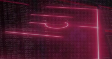 Neon pembe çizgi kesme ızgarası, kod, kablo dikdörtgeni döndürme görüntüsü oluşturmaya başlıyor. Fütürist, siber punk, dijital, soyut, geometrik, dalgın, teknolojik