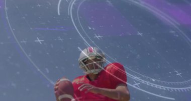 Amerikan futbolcusunun son sınıf beyaz adam yürüyüşü üzerine animasyonu. Spor fitness ve teknoloji konsepti.