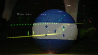 Piyasa büyümesini görselleştirmek için Honduras topuna tekme atan finansal grafikler. Spor, finans, analiz, büyüme, hareket, rekabet, strateji