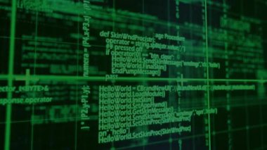 Dijital uzayda veri işleme animasyonu. Küresel veri işleme ve dijital arayüz kavramı dijital olarak oluşturulmuş video.