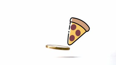 Pizza simgelerinin taşınması ve beyaz arkaplanda düşen ocin 'in dijital animasyonu