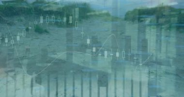 Manzara üzerinde veri işleme animasyonu. küresel iş ve dijital arayüz kavramı dijital olarak oluşturulmuş video.