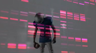 Gelişmekte olan dijital barlar, futbolcuları hareket ettiriyor ve spor teknolojisi analizi için topu kavrıyor. Sporcu, gelecekçi, dijital, hareket, performans, spor giyimi, teknoloji