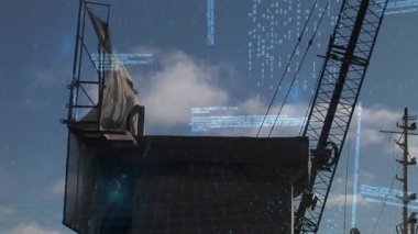 İnşaat alanındaki veri işleme animasyonu. küresel inşaat işi, veri işleme ve teknoloji konsepti dijital olarak oluşturulmuş video.