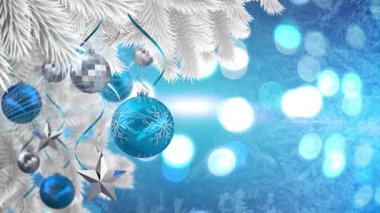 Işık lekeleri üzerine yılbaşı ağacı animasyonu. Noel, kış, gelenek ve kutlama konsepti dijital olarak oluşturulmuş video.